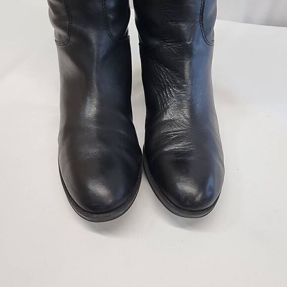 Sam Edelman Size 8.5 Penny Riding Boots Black Leather Knee High Zip Snap Block H - Picture 5 of 10